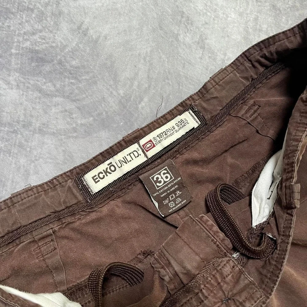 Y2K 2000s Ecko Unltd Baggy Grunge Indie Skater Hip Hop Faded Brown Cargo Shorts